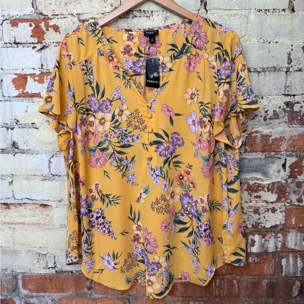 Torrid Mustard Floral Blouse